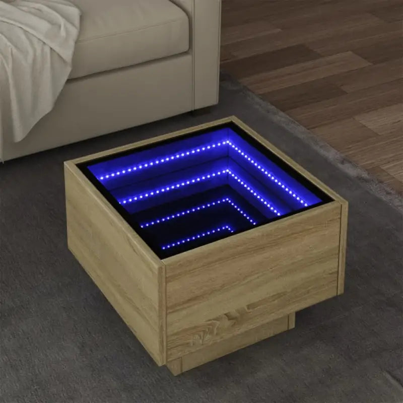 Salontafel met LED-infinity spiegel van bewerkt hout voor elke ruimte - Sonoma eiken / 40 x 40 x 30 cm / 1 - Salontafels