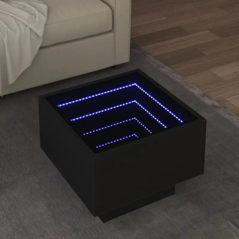 Salontafel met LED-infinity spiegel van bewerkt hout voor elke ruimte - Zwart / 40 x 40 x 30 cm / 1 - Salontafels