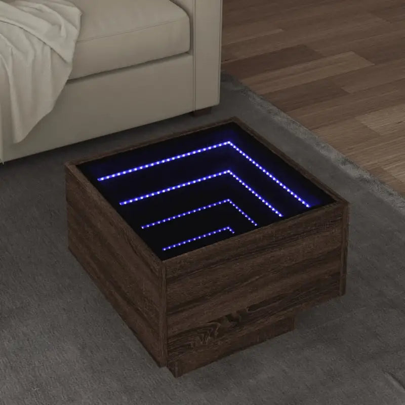 Salontafel met LED-infinity spiegel van bewerkt hout voor elke ruimte - bruin eikenkleur / 40 x 40 x 30 cm / 1
