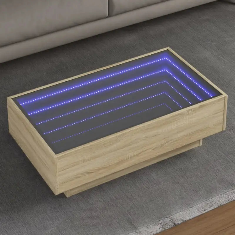 Salontafel met LED-infinity spiegel van bewerkt hout voor elke ruimte - Sonoma eiken / 90 x 50 x 30 cm / 1 - Salontafels