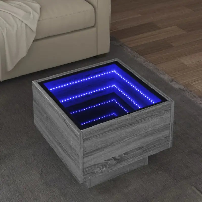 Salontafel met LED-infinity spiegel van bewerkt hout voor elke ruimte - Grijs sonoma / 40 x 40 x 30 cm / 1 - Salontafels