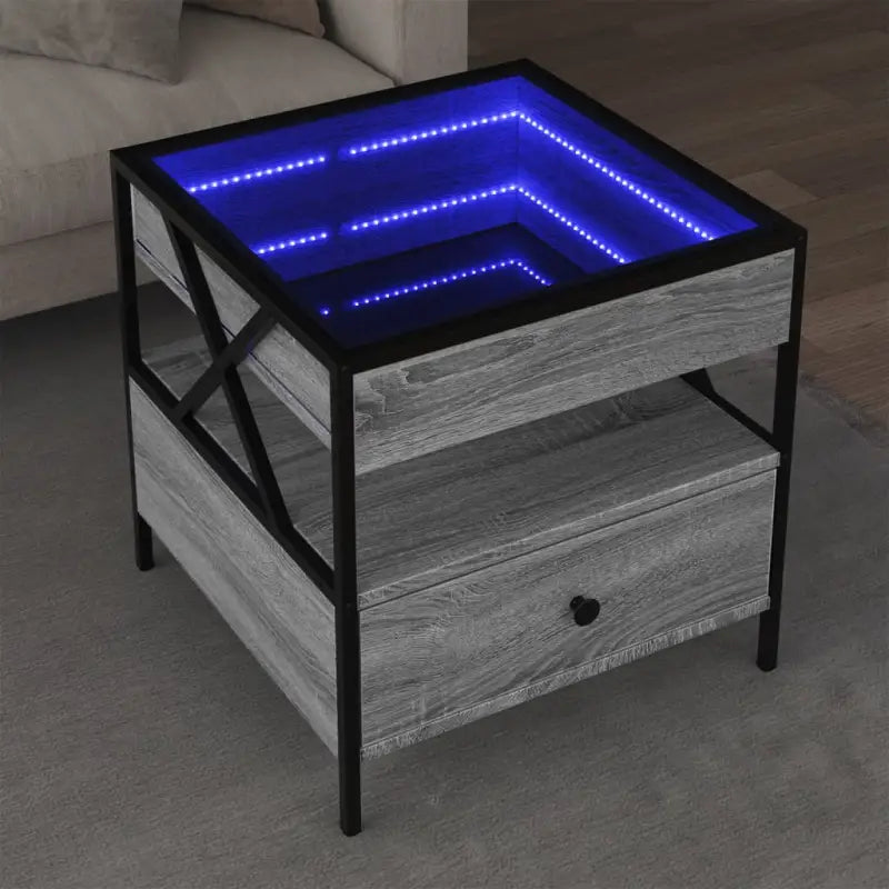 Salontafel met LED-infinity spiegel van bewerkt hout voor elke ruimte - Grijs sonoma / 50 x 50 x 51 cm / 1 - Salontafels