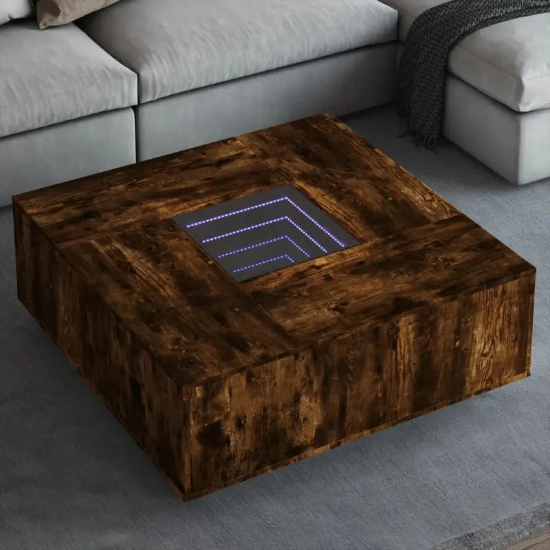 Salontafel met LED-infinity spiegel van bewerkt hout voordelig - Gerookt eiken / 100 x 100 x 40 cm / 1 - Salontafels