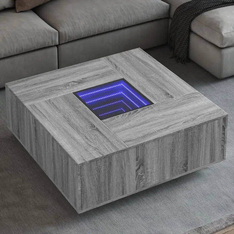 Salontafel met LED-infinity spiegel van bewerkt hout voordelig - Grijs sonoma / 100 x 100 x 40 cm / 1 - Salontafels