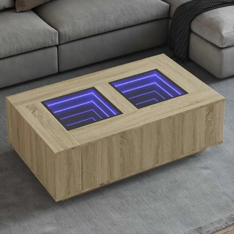 Salontafel met LED-infinity spiegel van bewerkt hout voordelig - Sonoma eiken / 116 x 69 x 40 cm / 1 - Salontafels