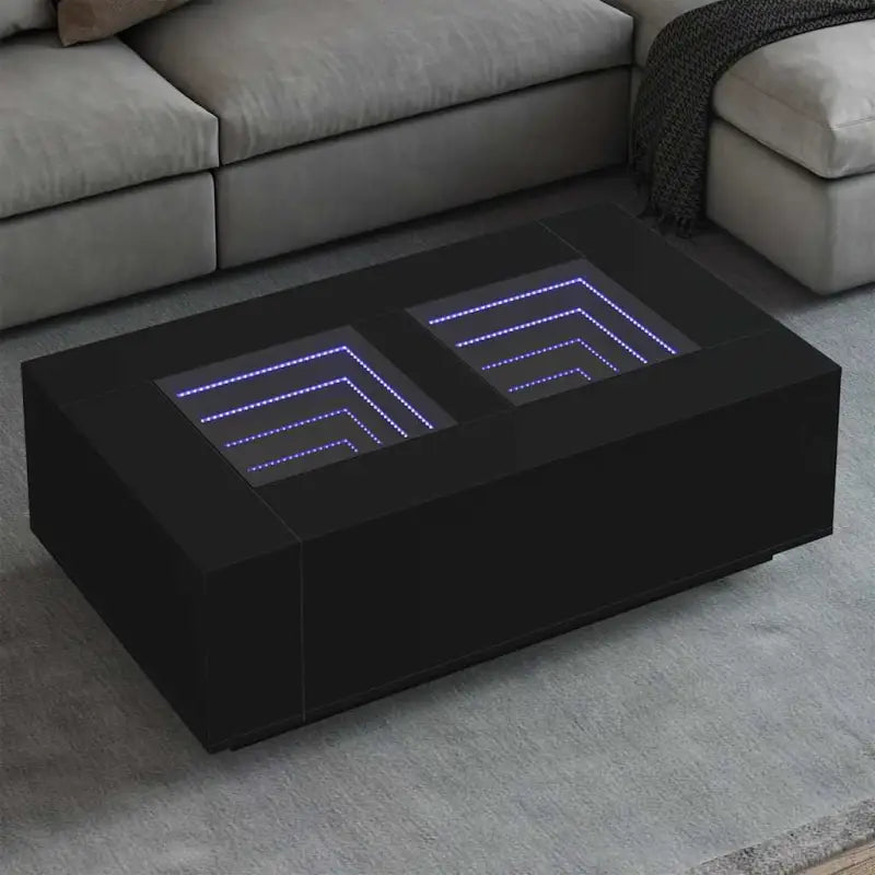Salontafel met LED-infinity spiegel van bewerkt hout voordelig - Zwart / 116 x 69 x 40 cm / 1 - Salontafels