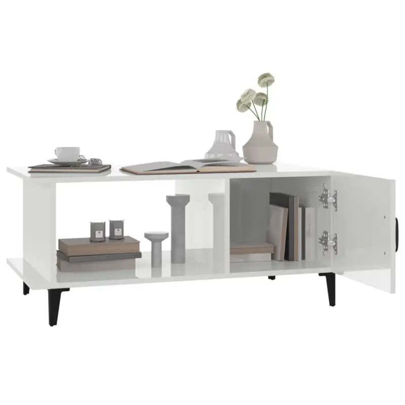 Salontafel met metalen poten en hoogglans wit afwerking van bewerkt hout - Salontafels