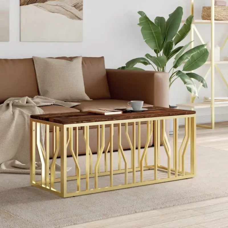 Salontafel van roestvrij staal voor duurzaamheid en stijl - Goud / 1 / Hout - Salontafels