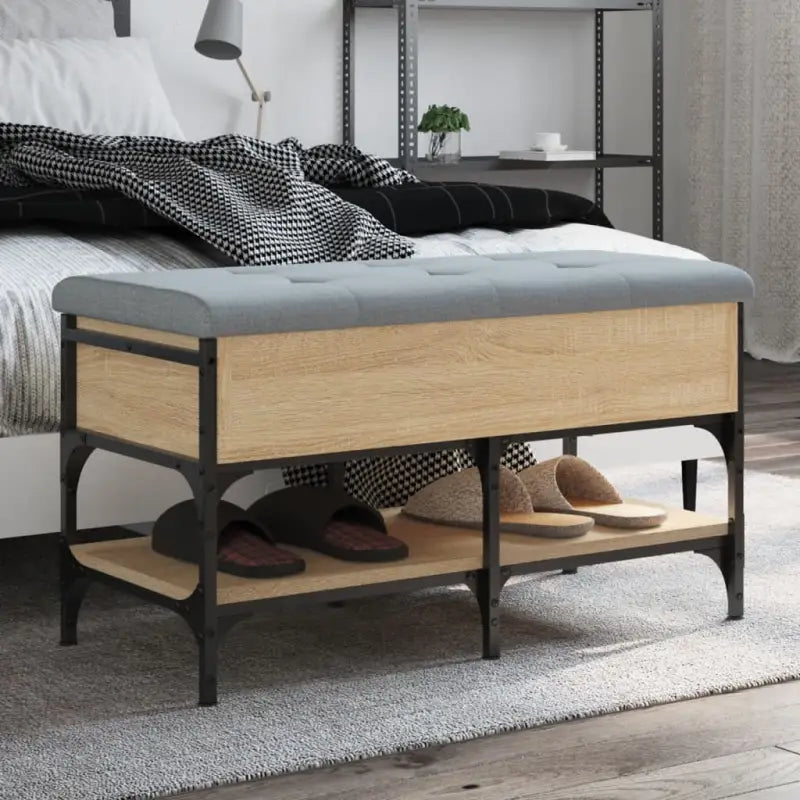 Schoenenbank met opbergruimte in Grijs Sonoma en bewerkt hout - Sonoma eiken / 82 x 42 x 45 cm - Opberg- & halbankjes