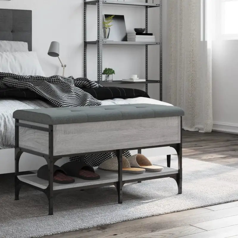 Schoenenbank met opbergruimte in Grijs Sonoma en bewerkt hout - Opberg- & halbankjes