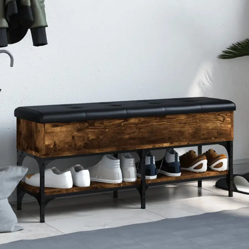Schoenenbank van bewerkt hout voor overzichtelijke opbergruimte - Gerookt eiken / 102 x 32 x 45 cm - Opberg- &