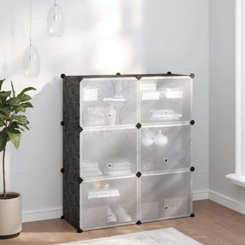 Schoenenrek van waterdichte polypropyleen panelen met houten hamer stop - Zwart / 84.5 x 31 x 93.5 cm / 1