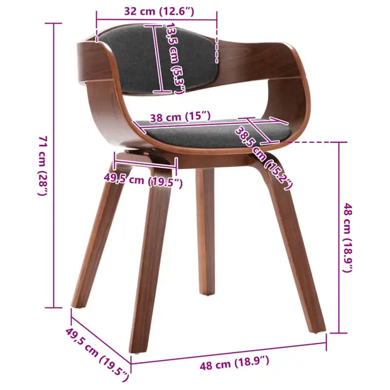 Set van 2 Eetkamerstoelen met Gebogen Hout en Soft Stoffen Bekleding - Eetkamerstoelen