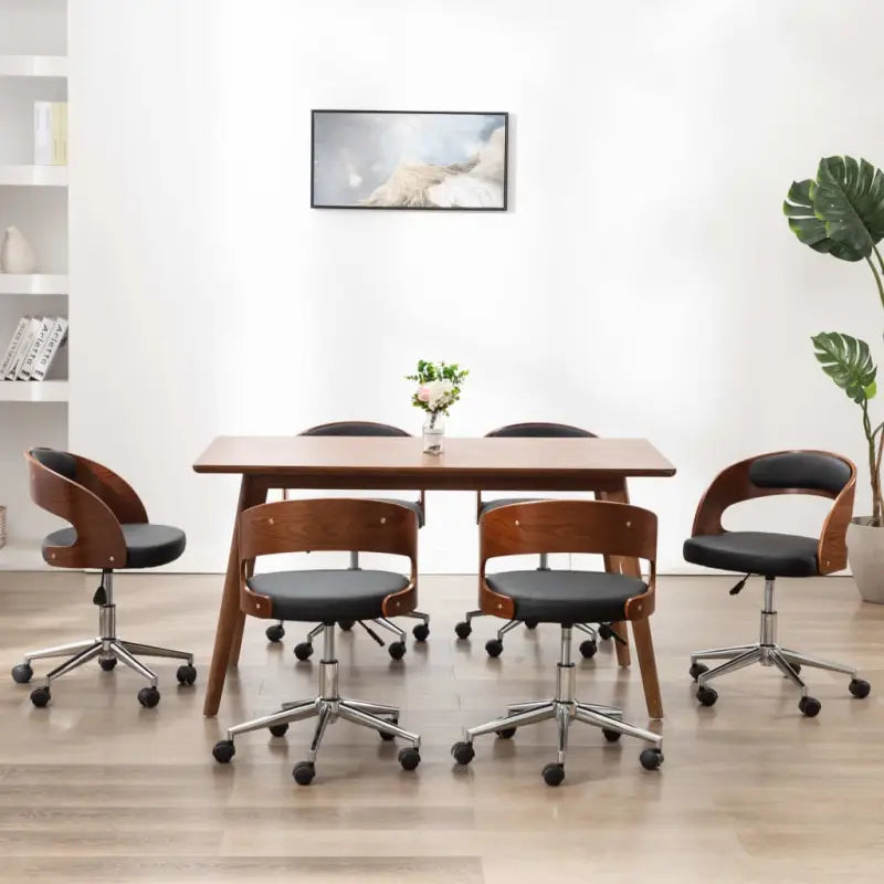 Set van 2 eetkamerstoelen met kunststof wieltjes en kunstleer bekleding - Zwart en donkerbruin / 6 - Eetkamerstoelen