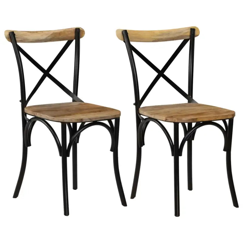 Set van twee antieke eetkamerstoelen van massief gerecycled hout - 2 / massief mangohout (zwart frame) - Eetkamerstoelen