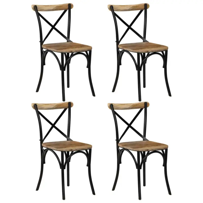 Set van twee antieke eetkamerstoelen van massief gerecycled hout - 4 / massief mangohout (zwart frame) - Eetkamerstoelen