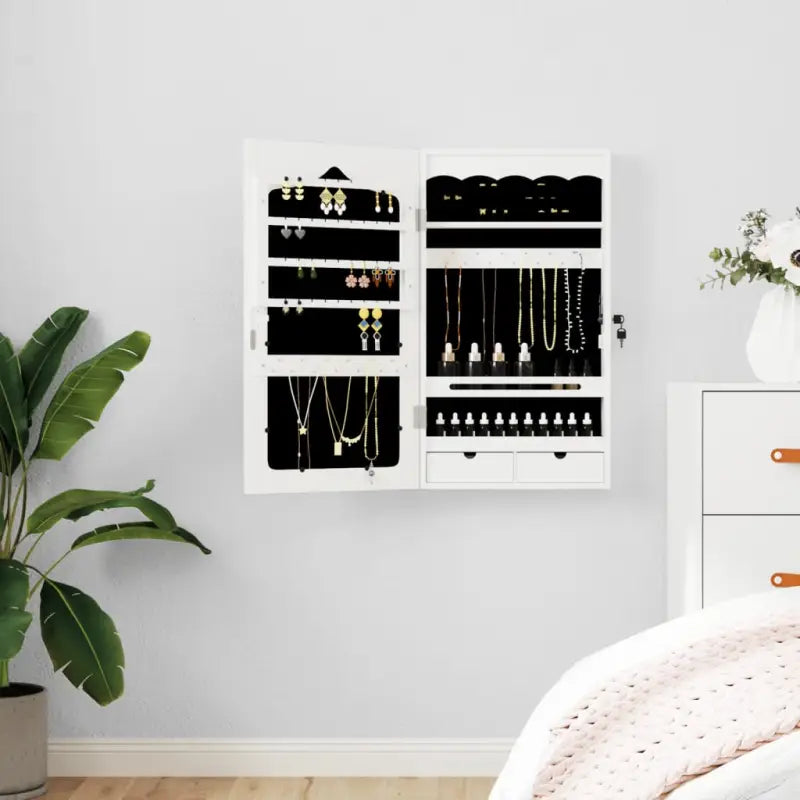 Sieradenkast met spiegel van bewerkt hout voor elegante opberger - Wit / 37.5 x 10 x 76 cm / 1 - Spiegels