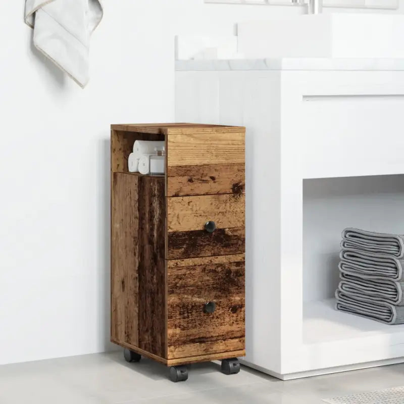 Smalle badkamerkast van bewerkt hout voor een decoratieve en praktische ruimte - Opbergkasten & lockerkasten
