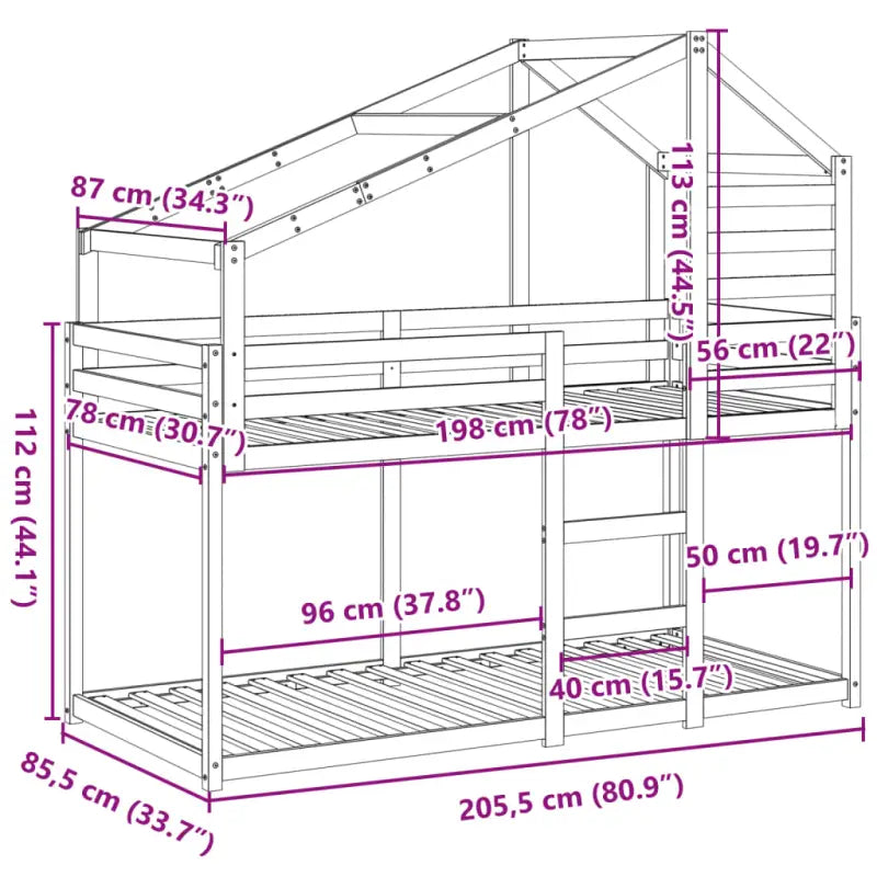 Stapelbed met bedhuis en open zijdeur van massief grenenhout in wit materiaal - Bedden & bedframes