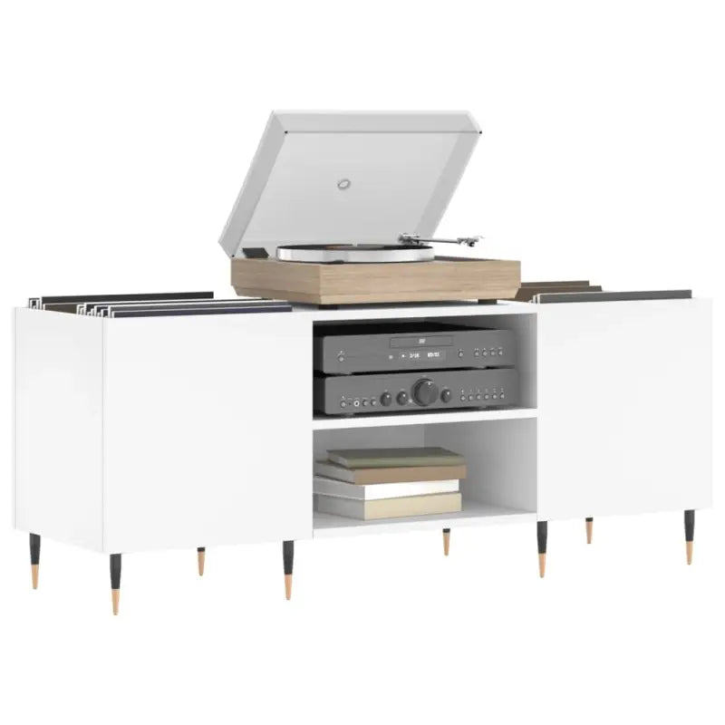 Stevige blad vinylkast met ijzeren poten en bewerkt hout - Cd- & dvd-kasten