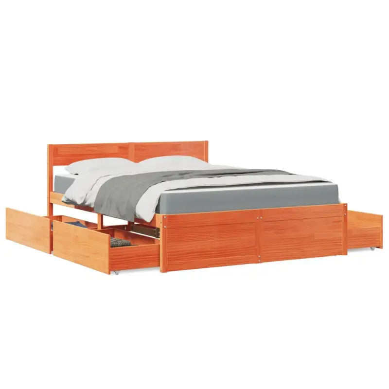 Tijdloos bedframe van massief grenenhout voor je slaapkamer - Wasbruin / 140 x 200 cm - Bedden & bedframes
