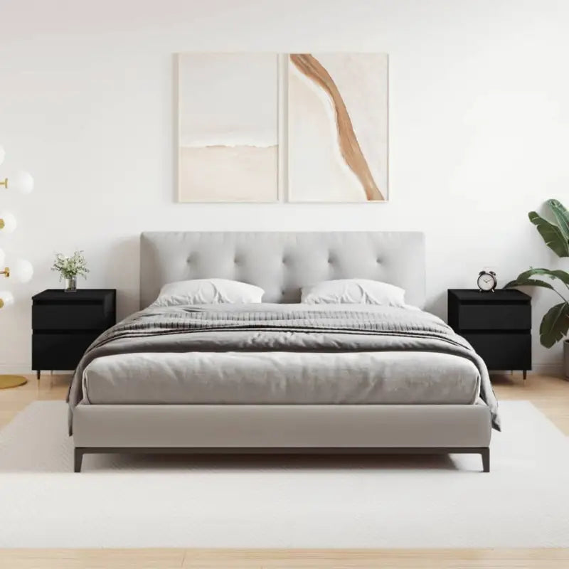 Trendachtige nachtkastjes met bewerkt hout en metalen poten - Zwart / 2 - Nachtkastjes