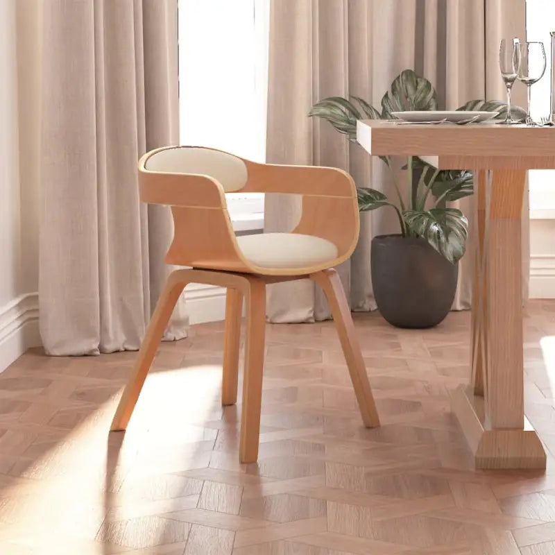 Trendy eetkamerstoelen met gebogen hout en kunstleer voor comfort - Crème en lichtbruin / 1 - Eetkamerstoelen
