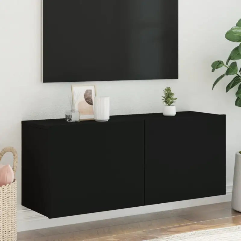 Trendy en duurzame tv-meubel van bewerkt hout - Zwart / 1 / 100 cm - Tv-meubels