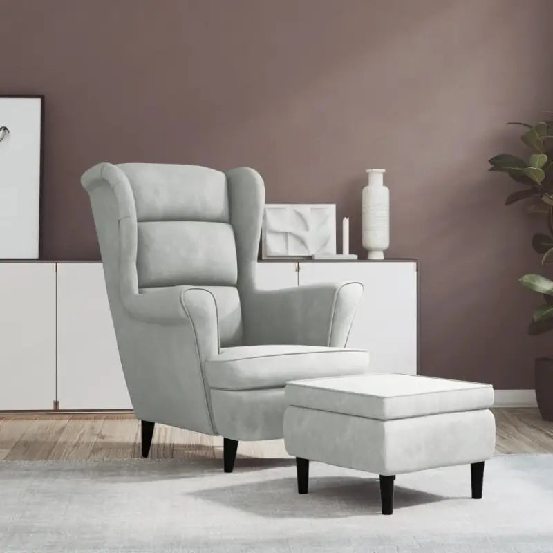 Trendy Fluweel Fauteuil met Comfortabele Hoogte Armleuning - Lichtgrijs / 1 / Met voetensteun - Fauteuils &