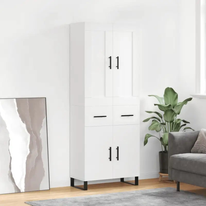 Trendy hoge kast in bewerkt hout met duurzame en stabiele afwerking - Wit / 1 / 2 deuren 2 lades - Dressoirs &