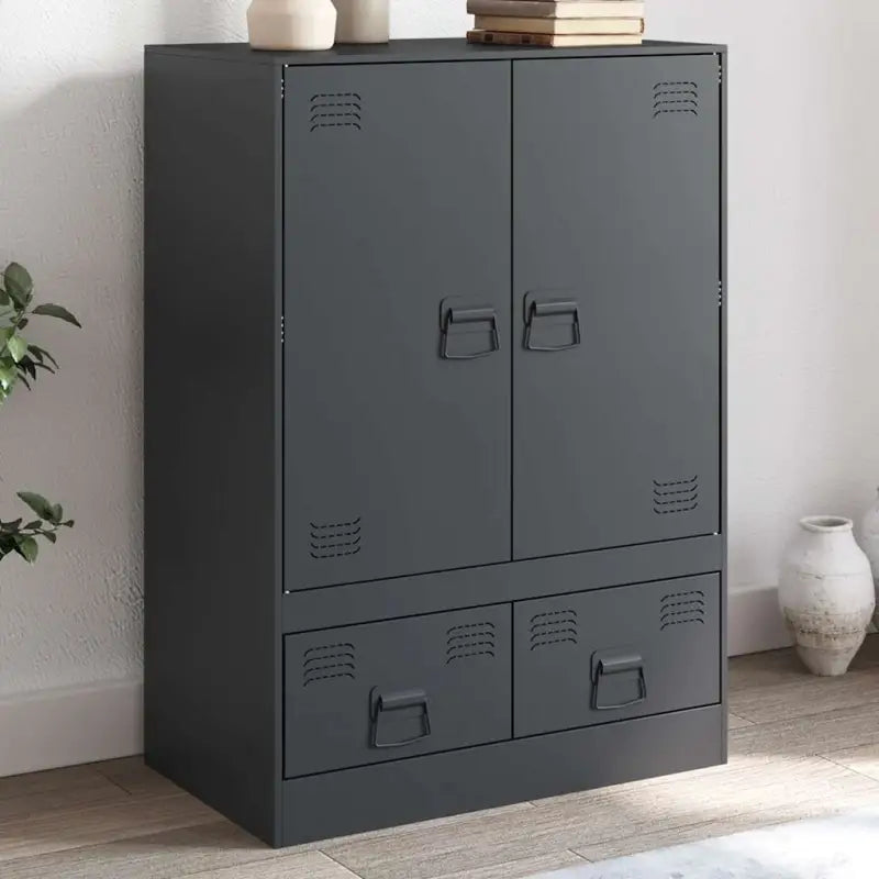 Trendy hoge kast met koudgewalst staal en unieke charme - Antraciet / 1 - Dressoirs & buffetkasten
