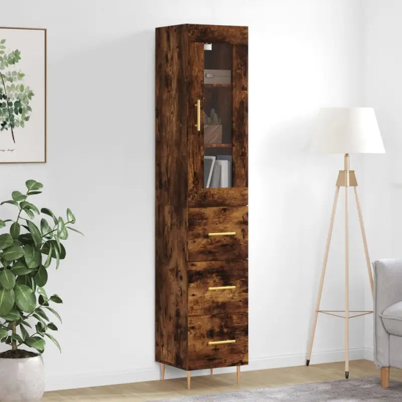Trendy hoge kast van bewerkt hout met duurzame charme - Gerookt eiken / 1 / 3 lades - Dressoirs & buffetkasten