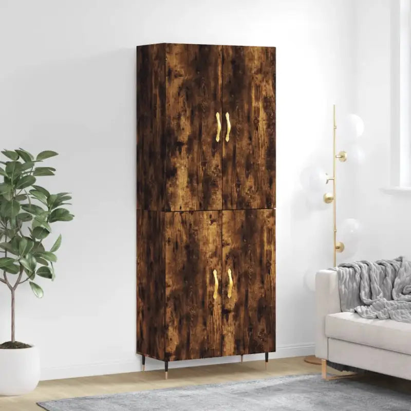 Trendy hoge kast van bewerkt hout met duurzame charme - Gerookt eiken / 1 / 2 deuren - Dressoirs & buffetkasten