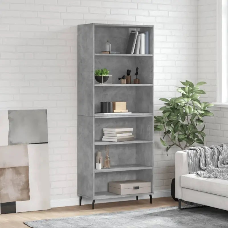 Trendy hoge kast van bewerkt hout met duurzame en stabiele constructie - Betongrijs / 1 / 3 schappen - Dressoirs &