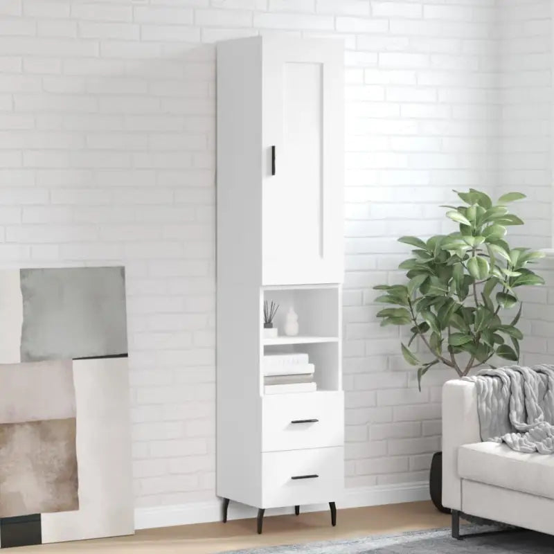 Trendy hoge kast van bewerkt hout met duurzame kwaliteit - Wit / 1 / 2 lades 2 schappen - Dressoirs & buffetkasten
