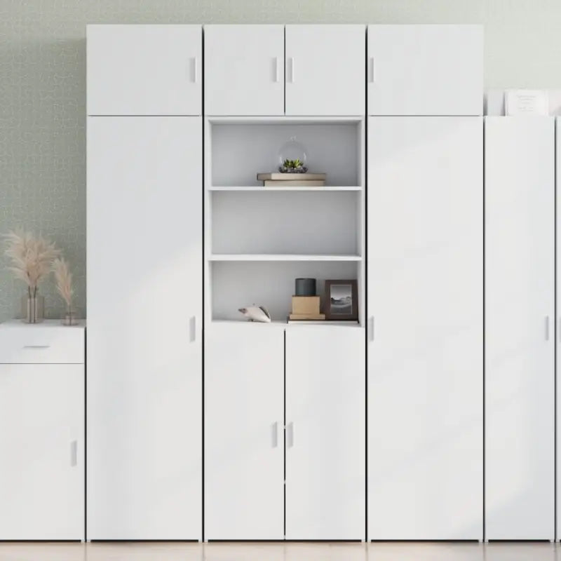 Trendy hoge kast van bewerkt hout met elegante charme - Wit / 1 - Dressoirs & buffetkasten