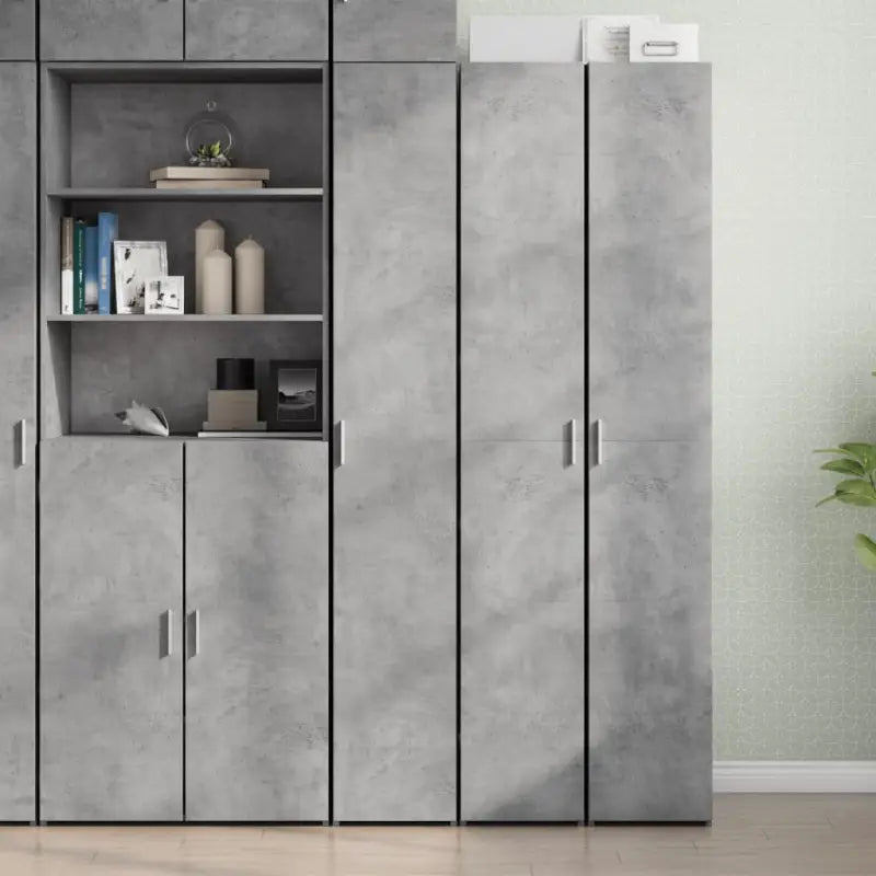 Trendy hoge kast van bewerkt hout met elegante uitstraling - Betongrijs / 1 - Dressoirs & buffetkasten