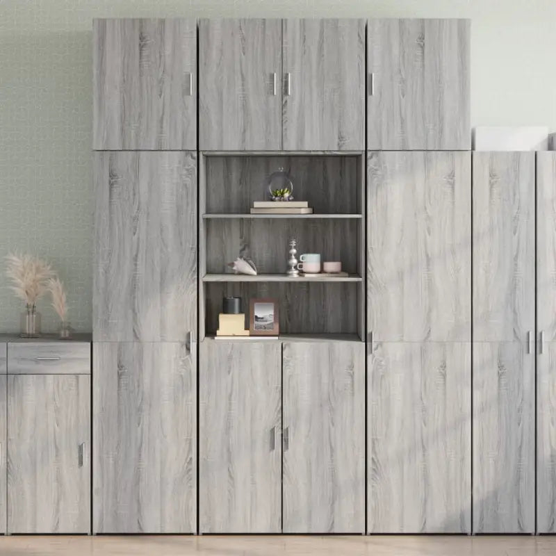 Trendy hoge kast van bewerkt hout met elegante uitstraling - Grijs sonoma / 1 - Dressoirs & buffetkasten