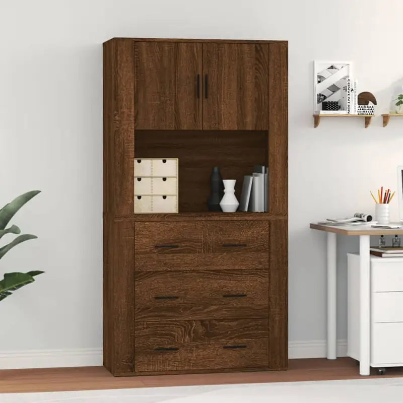 Trendy hoge kast van bewerkt hout met unieke charme en duurzaamheid - bruin eikenkleur / 1 - Dressoirs & buffetkasten