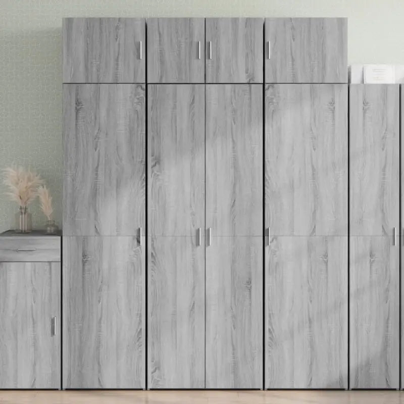 Trendy hoge kast van bewerkt hout voor een elegante interieurstijl - Grijs sonoma / 1 - Dressoirs & buffetkasten