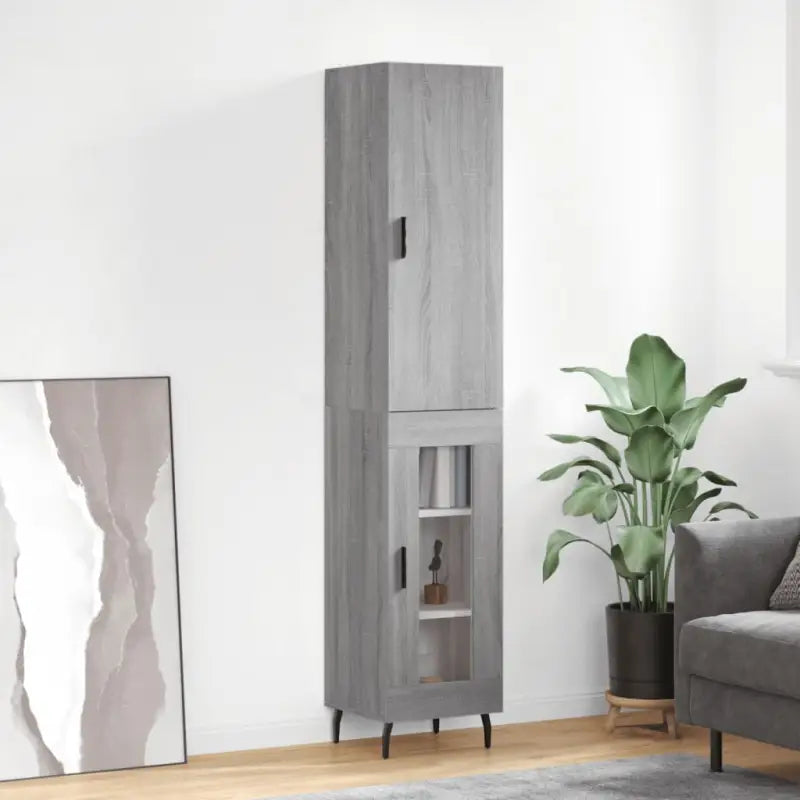 Trendy hoge kast van bewerkt hout voor een uniek interieur - Grijs sonoma / 1 / 1 glazen deur - Dressoirs & buffetkasten