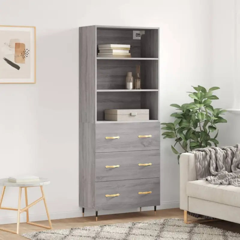 Trendy hoge kast van duurzaam bewerkt hout voor een uniek interieur - Grijs sonoma / 1 / 3 lades - Dressoirs &
