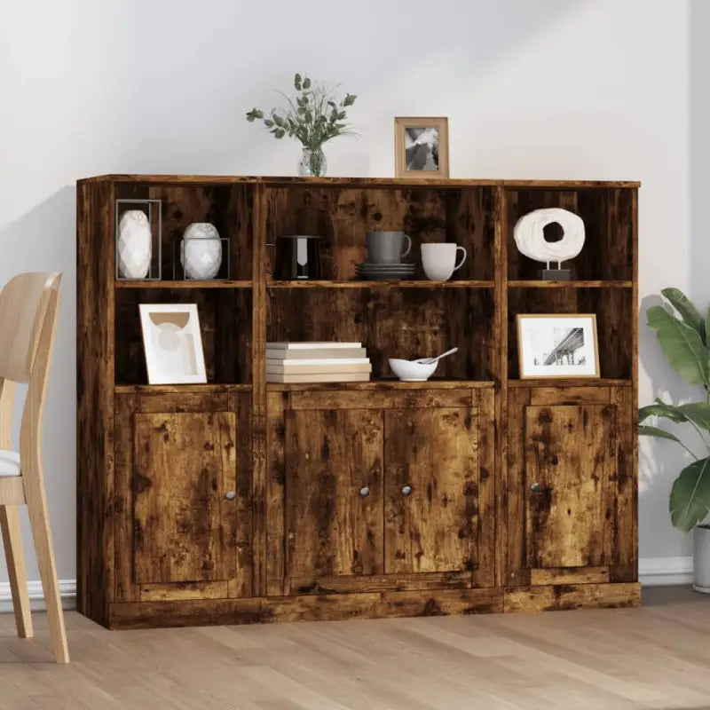 Trendy hoge kasten van bewerkt hout met duurzame charme - Gerookt eiken / 3 - Dressoirs & buffetkasten