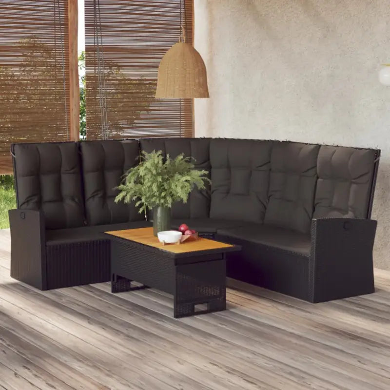 Trendy loungeset van massief acaciahout en poly rattan in zwart materiaal - Zwart - Tuinsets