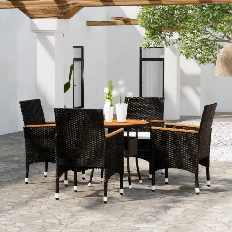 Trendy tuinset met poly rattan en natuurlijke olieafwerking - Zwart / Ø 80 cm table - Tuinsets