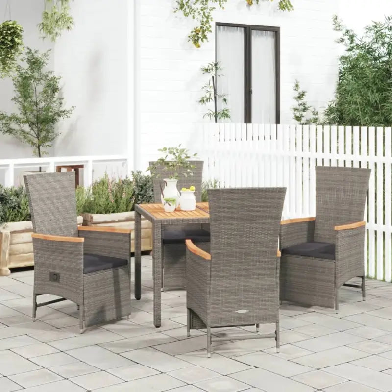 Trendy tuinset met poly rattan en verstelbare tuinstoel van massief acaciahout - 90 cm tafellengte / 5 - Tuinsets