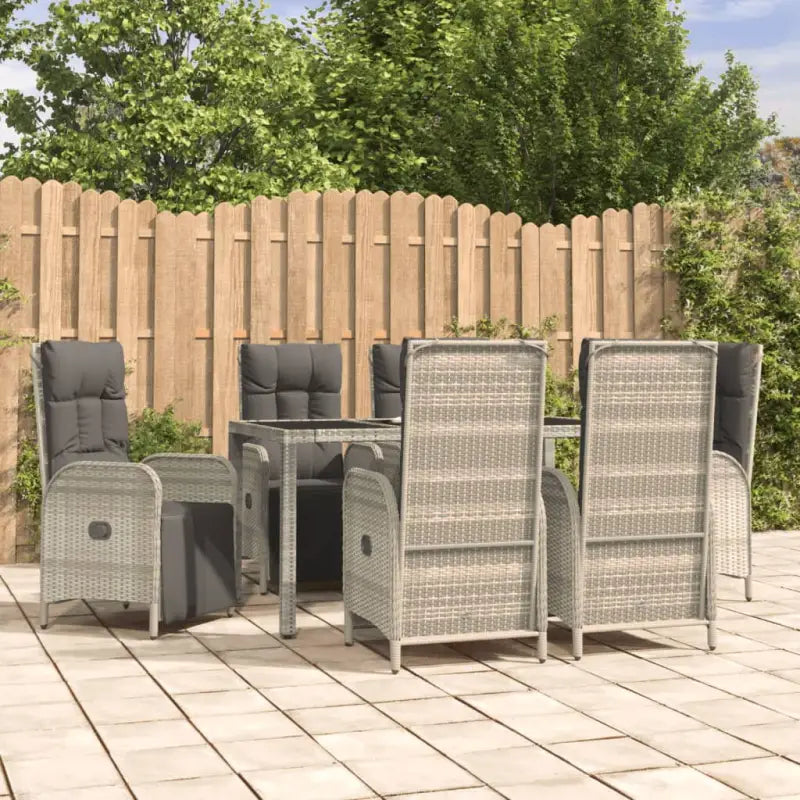 Trendy tuinset met poly rattan en verstelbare tuinstoelen van massief acaciahout - 150 cm tafellengte / 6x armstoel