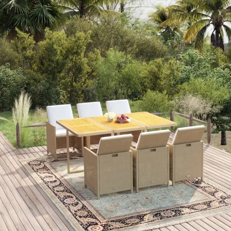 Trendy Tuinset van Waterbestendig PE-rattan voor Gezellig Buitenleven - Beige en bruin / 163 cm tafellengte / 6x