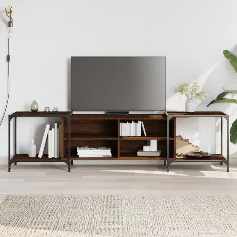 Trendy Tv-meubel met bewerkt hout en metalen frame - bruin eikenkleur / 1 / 203 cm - Tv-meubels