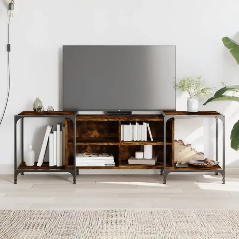 Trendy Tv-meubel met bewerkt hout en metalen frame - Gerookt eiken / 1 / 153 cm - Tv-meubels